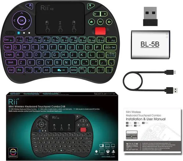 Alt view image 5 of 7 - Mini Keyboard,Rii X8 Portable 2.4GHz Mini Wireless Keyboard Controller with Touchpad Mouse Combo,8 Colors RGB Backlit,Rechargeable Li-ion Battery for Google Android TV Box, PS3, PC, Pad,Nvidia Shield