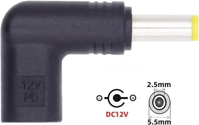 Alt view image 6 of 6 - USB 3.1 Type C USB-C Female to DC 12V 5.5x2.5mm Plug Adapter PD Emulator Trigger 90 Degree Angled