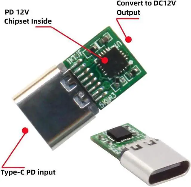 Alt view image 2 of 6 - USB 3.1 Type C USB-C Female to DC 12V 5.5x2.5mm Plug Adapter PD Emulator Trigger 90 Degree Angled