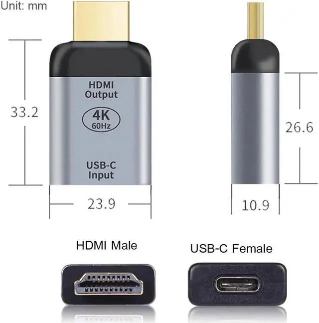Alt view image 4 of 7 - USB C Type C Female to HDMI Male Adapter 4K 60Hz USB C 3.1 to HDMI Plug Converter for Macbook Pro Chromebook Pixel Samsung S10