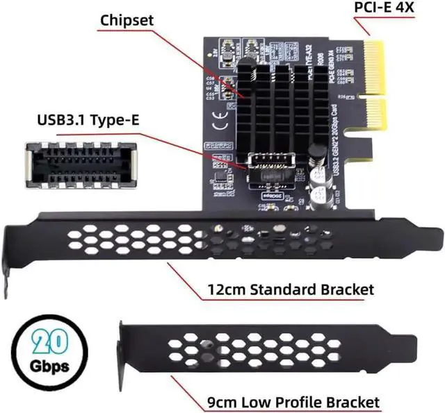 Alt view image 2 of 7 - USB 3.2 Gen2 Type-E 20Gbps Front Panel Socket to PCI-E 4X Express Card Adapter for Desktop Motherboard