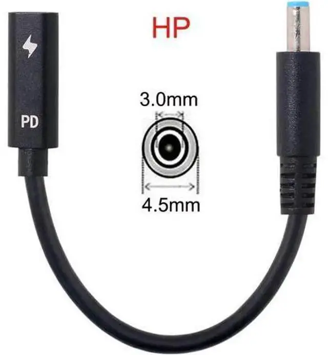 Alt view image 2 of 5 - Type C USB-C Female Input to DC 4.5mmx3.0mm Cable fit for HP Laptop DC 19.5V