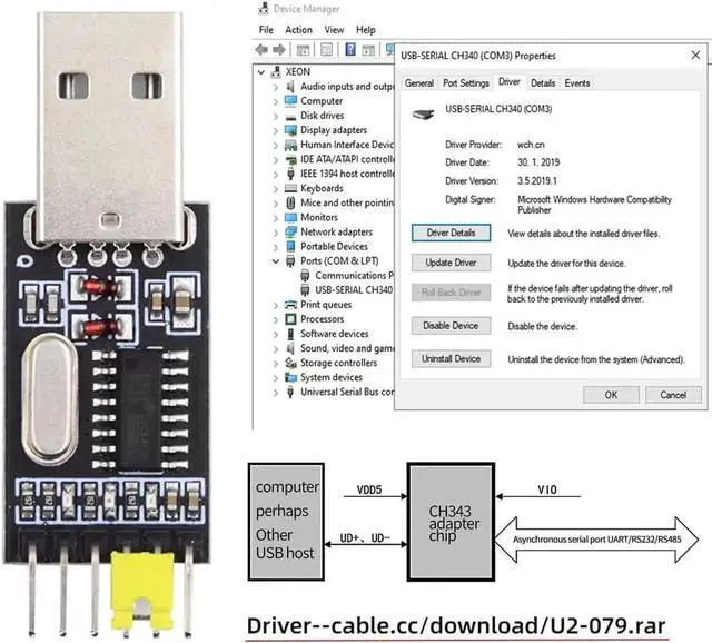 Alt view image 5 of 7 - USB2.0 Type-A to TTL Converter UART STC Module Serial Programmer CH340G CH340 3.3V 5V Adapter Replace PL-2303