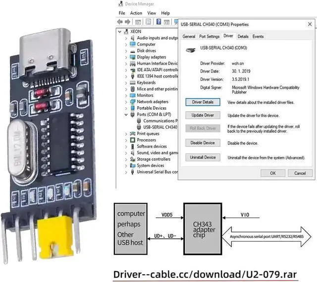 Alt view image 5 of 7 - USB-C Type-C Female to TTL Converter UART STC Module Serial Programmer CH340G CH340 3.3V 5V Adapter Replace PL-2303