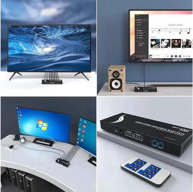 Alt view image 3 of 7 - HDMI Matrix 4x2, MT-VIKI HDMI Matrix Switch 4 in 2 out Splitter with 3.5mm Stereo L/R RCA Audio & IR Remote Control