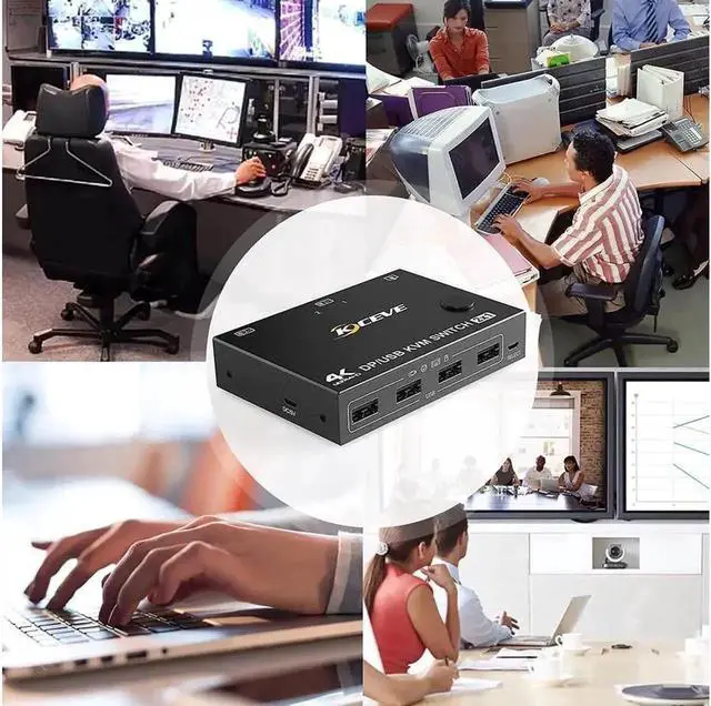 Alt view image 3 of 6 - 2 Port Display Port KVM DP Switch 2 in 1 Out, DisplayPort KVM Switcher Support 4K @60Hz Control Up to 2 Computers for Share Keyboard, Mouse, Monitor