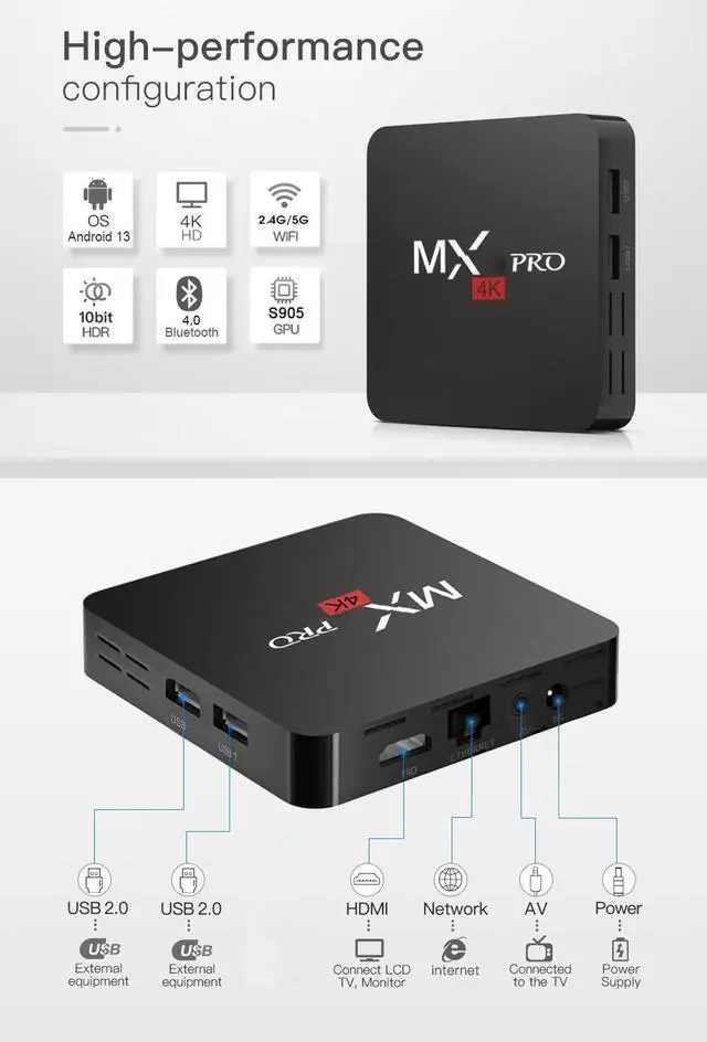 Alt view image 5 of 7 - 4K Android TV Box 13.0 - Amlogic S905 Streaming Device with Dual WiFi , 1GB+8GB Smart Media Player for Home Entertainment, Supports HDR10+ Dolby