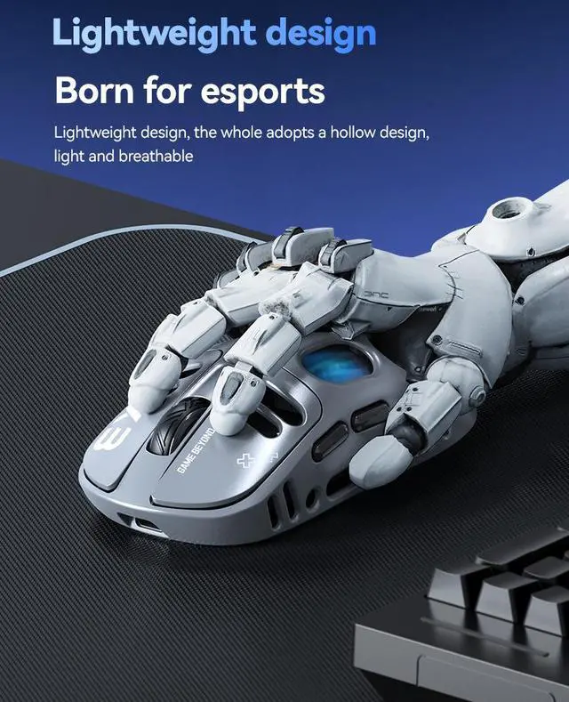Alt view image 6 of 7 - Wireless Gaming Mouse - Tri-Mode (2.4GHz/Bluetooth/Wired) RGB Lightweight Mouse with Honeycomb Shell, 16000 DPI, Rechargeable for PC/Mac/Laptop white