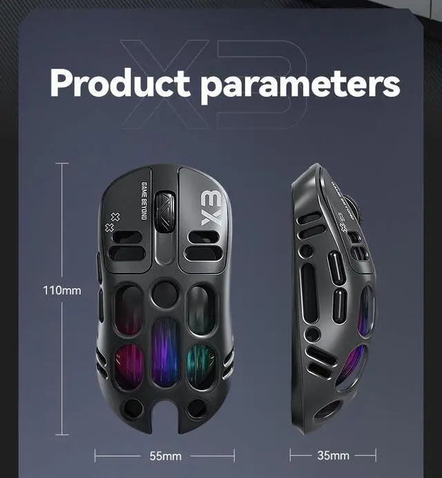 Alt view image 7 of 7 - Wireless Gaming Mouse - Tri-Mode (2.4GHz/Bluetooth/Wired) RGB Lightweight Mouse with Honeycomb Shell, 16000 DPI, Rechargeable for PC/Mac/Laptop Silver