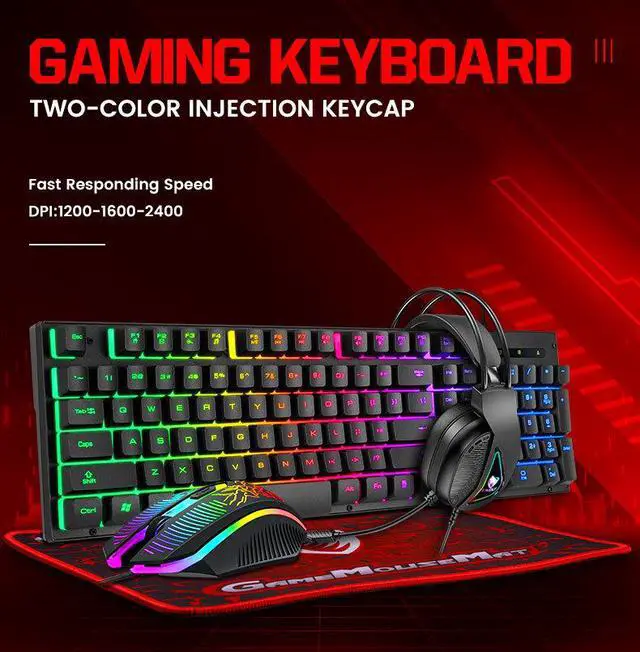 Alt view image 2 of 7 - TF400 4-in-1 Gaming Keyboard Mouse Headset Combo - RGB LED Backlit Keyboard, Gaming Mouse, Headset & Mouse Pad Set for PC Gamer