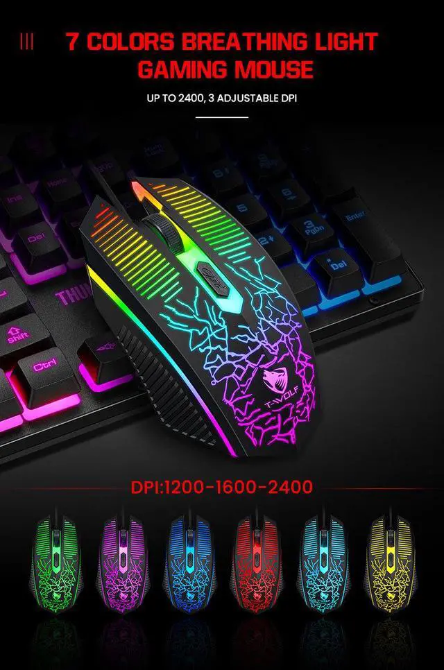 Alt view image 4 of 7 - TF400 4-in-1 Gaming Keyboard Mouse Headset Combo - RGB LED Backlit Keyboard, Gaming Mouse, Headset & Mouse Pad Set for PC Gamer