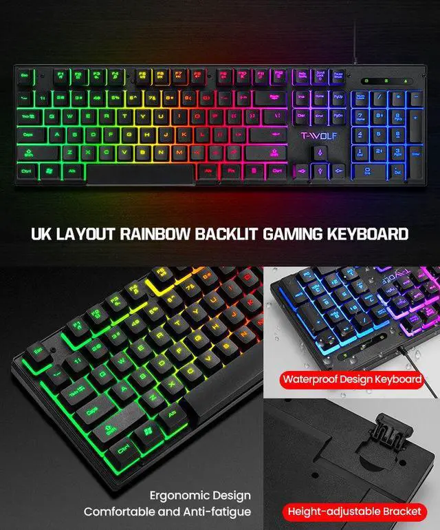 Alt view image 3 of 7 - TF400 4-in-1 Gaming Keyboard Mouse Headset Combo - RGB LED Backlit Keyboard, Gaming Mouse, Headset & Mouse Pad Set for PC Gamer