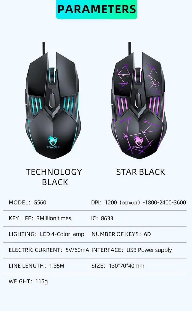 Alt view image 3 of 7 - G560 Wired Gaming Mouse - RGB LED Backlit Mechanical Ergonomic Mouse, Blue Armor Design PC Gaming Mouse for Computer Gamer