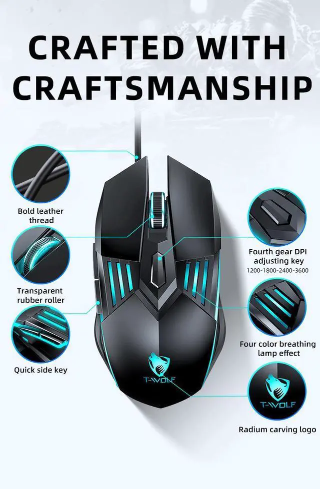 Alt view image 5 of 7 - G560 Wired Gaming Mouse - RGB LED Backlit Mechanical Ergonomic Mouse, Blue Armor Design PC Gaming Mouse for Computer Gamer
