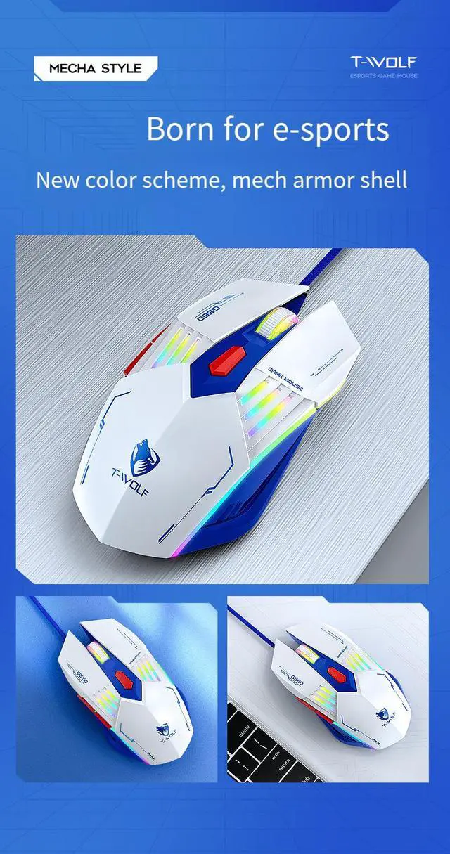 Alt view image 4 of 7 - G560 Wired Gaming Mouse - RGB LED Backlit Mechanical Ergonomic Mouse, Blue Armor Design PC Gaming Mouse for Computer Gamer Blue