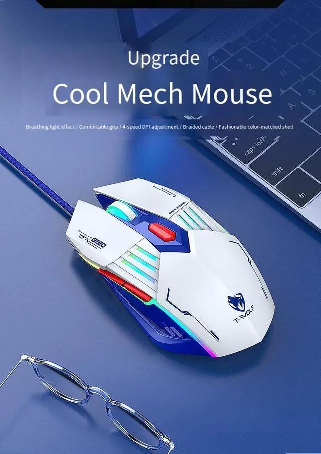 Alt view image 7 of 7 - G560 Wired Gaming Mouse - RGB LED Backlit Mechanical Ergonomic Mouse, Blue Armor Design PC Gaming Mouse for Computer Gamer Blue