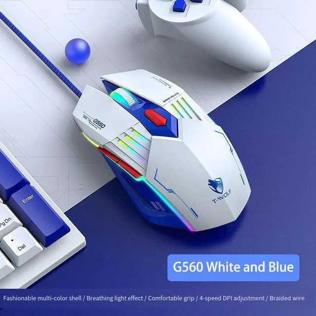 Alt view image 2 of 7 - G560 Wired Gaming Mouse - RGB LED Backlit Mechanical Ergonomic Mouse, Blue Armor Design PC Gaming Mouse for Computer Gamer Blue