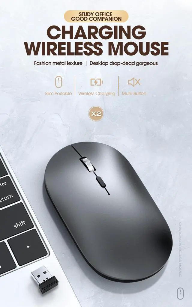 Alt view image 2 of 7 - X2 Dual Mode Wireless Mouse - Bluetooth & 2.4GHz Rechargeable Silent Mouse with Type-C Charging, Portable Computer Mouse for Laptop Tablet PC Grey
