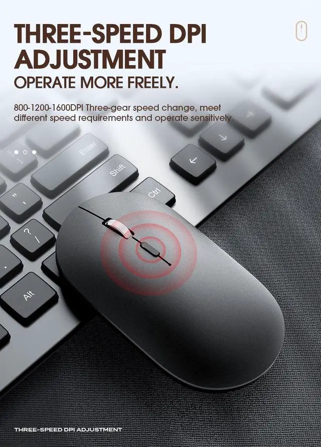 Alt view image 5 of 7 - X2 Dual Mode Wireless Mouse - Bluetooth & 2.4GHz Rechargeable Silent Mouse with Type-C Charging, Portable Computer Mouse for Laptop Tablet PC Grey