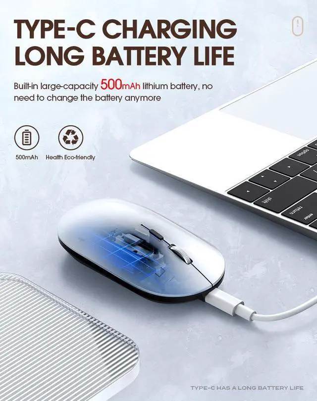 Alt view image 4 of 7 - X2 Dual Mode Wireless Mouse - Bluetooth & 2.4GHz Rechargeable Silent Mouse with Type-C Charging, Portable Computer Mouse for Laptop Tablet PC