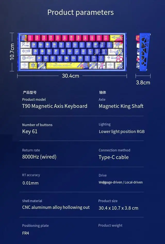 Alt view image 5 of 7 - 61-Key Magnetic Switch Mechanical Keyboard - 8000Hz Polling Rate RGB Gaming Keyboard, Hot-Swappable Hall Effect Switches, Aluminum Alloy Frame for Esports