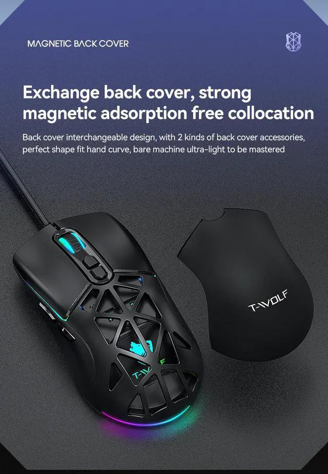 Alt view image 2 of 7 - G520 Honeycomb Gaming Mouse - RGB LED Backlit Lightweight Wired Mouse with Magnetic Removable Cover, Macro Software Support for PC Gamer