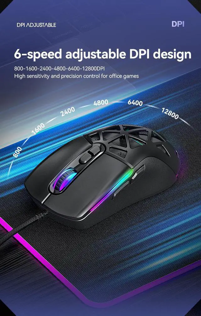 Alt view image 4 of 7 - G520 Honeycomb Gaming Mouse - RGB LED Backlit Lightweight Wired Mouse with Magnetic Removable Cover, Macro Software Support for PC Gamer