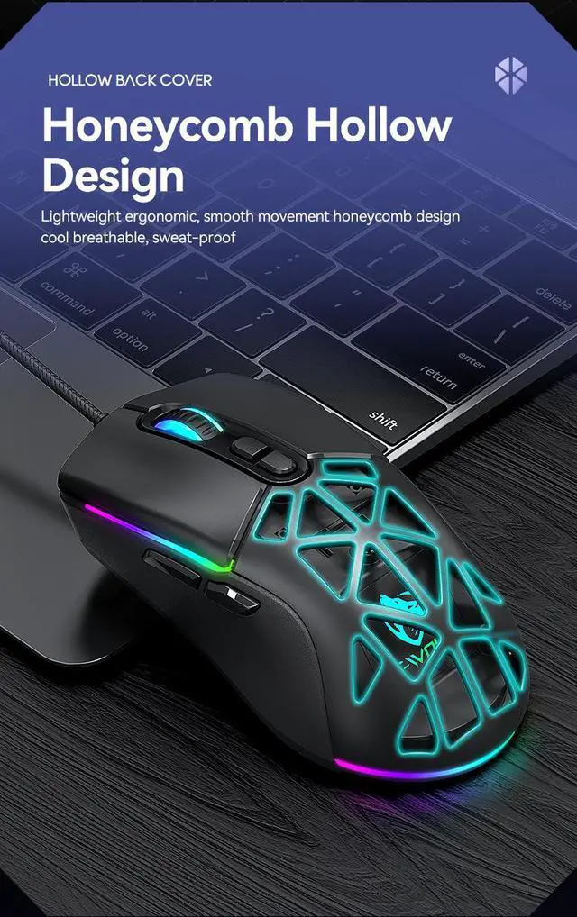 Alt view image 6 of 7 - G520 Honeycomb Gaming Mouse - RGB LED Backlit Lightweight Wired Mouse with Magnetic Removable Cover, Macro Software Support for PC Gamer