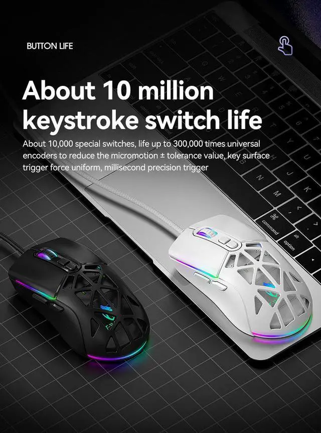 Alt view image 5 of 7 - G520 Honeycomb Gaming Mouse - RGB LED Backlit Lightweight Wired Mouse with Magnetic Removable Cover, Macro Software Support for PC Gamer