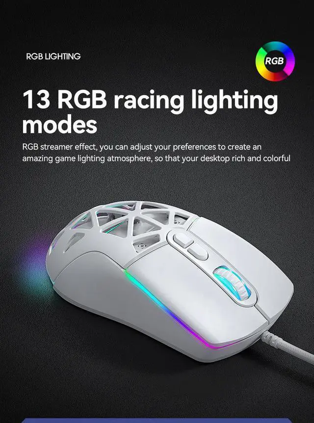 Alt view image 4 of 7 - G520 Honeycomb Gaming Mouse - RGB LED Backlit Lightweight Wired Mouse with Magnetic Removable Cover, Macro Software Support for PC Gamer