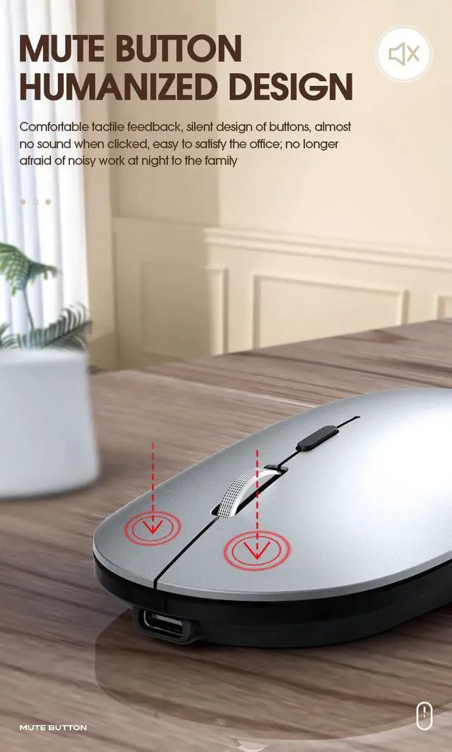 Alt view image 7 of 7 - X2 Dual Mode Wireless Mouse - Bluetooth & 2.4GHz Rechargeable Silent Mouse with Type-C Charging, Portable Computer Mouse for Laptop Tablet PC