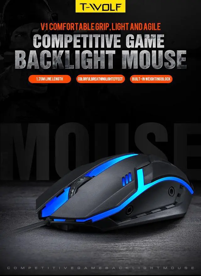 Alt view image 2 of 7 - V1 Wired Gaming Mouse - RGB LED Backlit USB Computer Mouse, Ergonomic Optical Mouse for Laptop Desktop PC Gamer