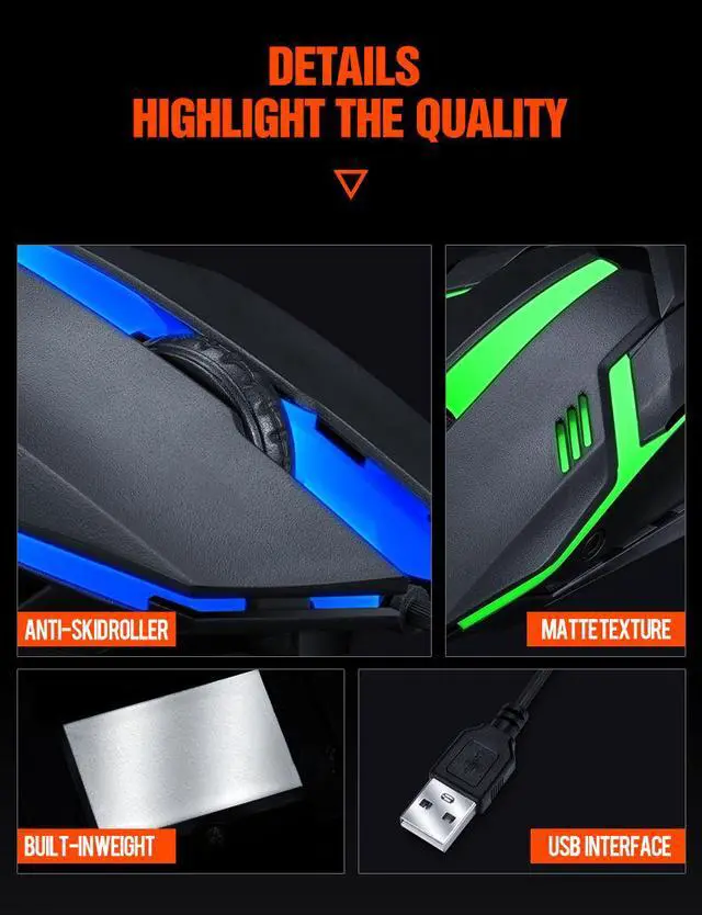 Alt view image 5 of 7 - V1 Wired Gaming Mouse - RGB LED Backlit USB Computer Mouse, Ergonomic Optical Mouse for Laptop Desktop PC Gamer