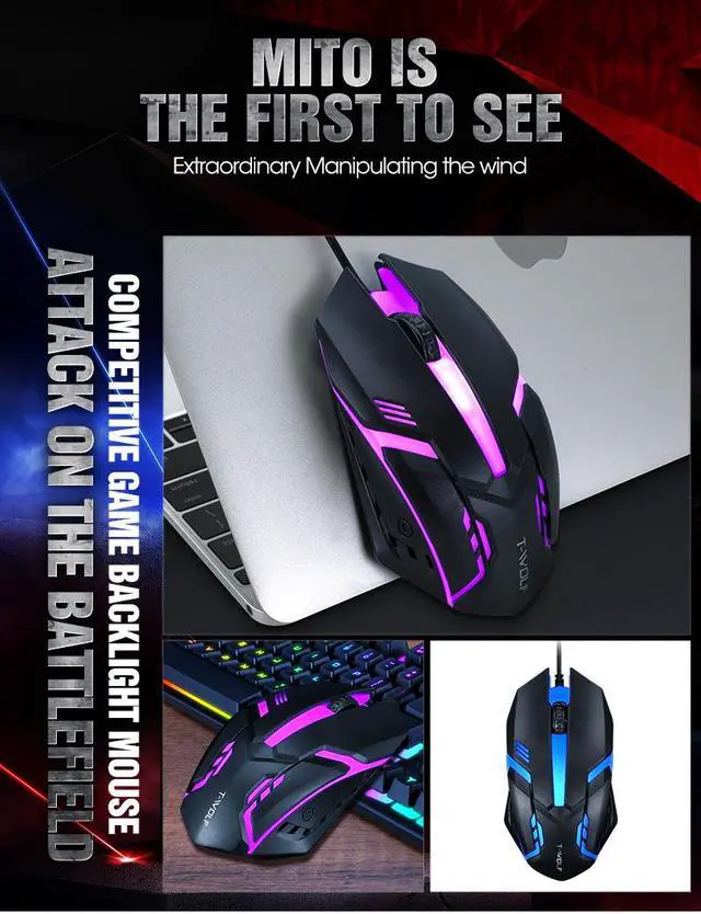Alt view image 4 of 7 - V1 Wired Gaming Mouse - RGB LED Backlit USB Computer Mouse, Ergonomic Optical Mouse for Laptop Desktop PC Gamer