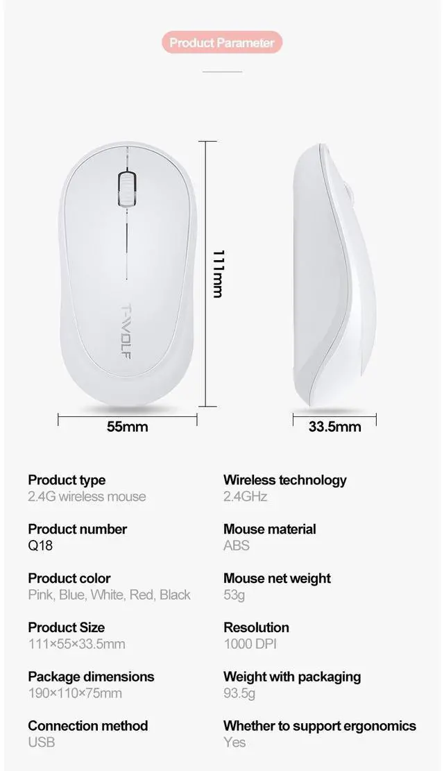 Alt view image 2 of 7 - Q18 Wireless Mouse - Portable 2.4GHz Battery Powered Computer Mouse, Ergonomic Silent Click Mouse for Laptop Notebook PC Office Use