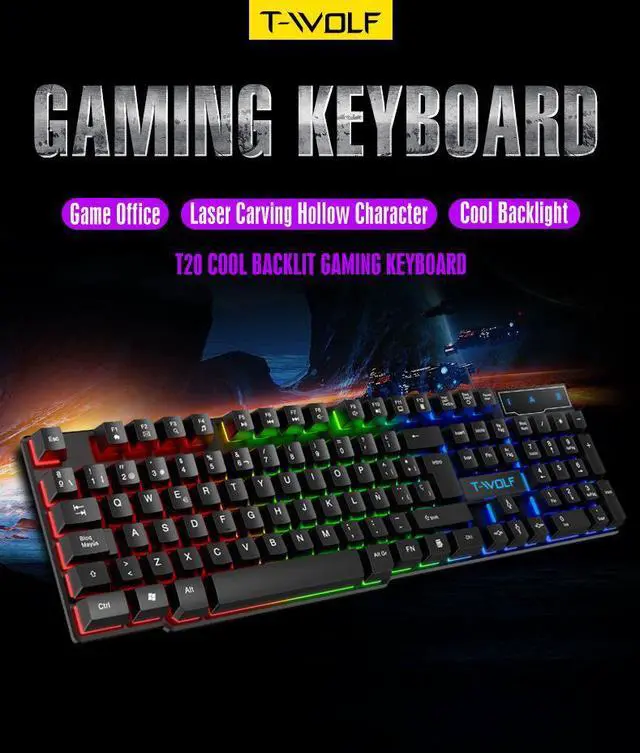 Alt view image 2 of 7 - T20 Gaming Keyboard - 104 Keys Mechanical Feel Wired Keyboard, RGB Backlit Floating Keycap Quiet Membrane Keyboard for PC Gamer