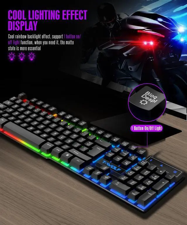 Alt view image 3 of 7 - T20 Gaming Keyboard - 104 Keys Mechanical Feel Wired Keyboard, RGB Backlit Floating Keycap Quiet Membrane Keyboard for PC Gamer