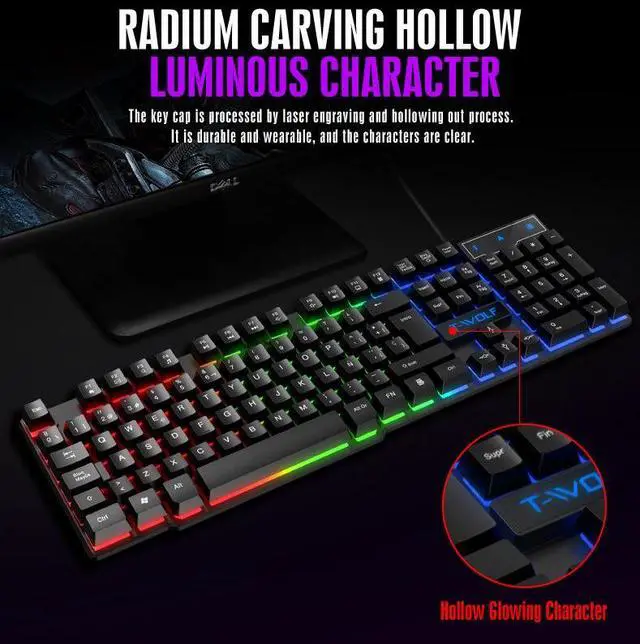 Alt view image 6 of 7 - T20 Gaming Keyboard - 104 Keys Mechanical Feel Wired Keyboard, RGB Backlit Floating Keycap Quiet Membrane Keyboard for PC Gamer