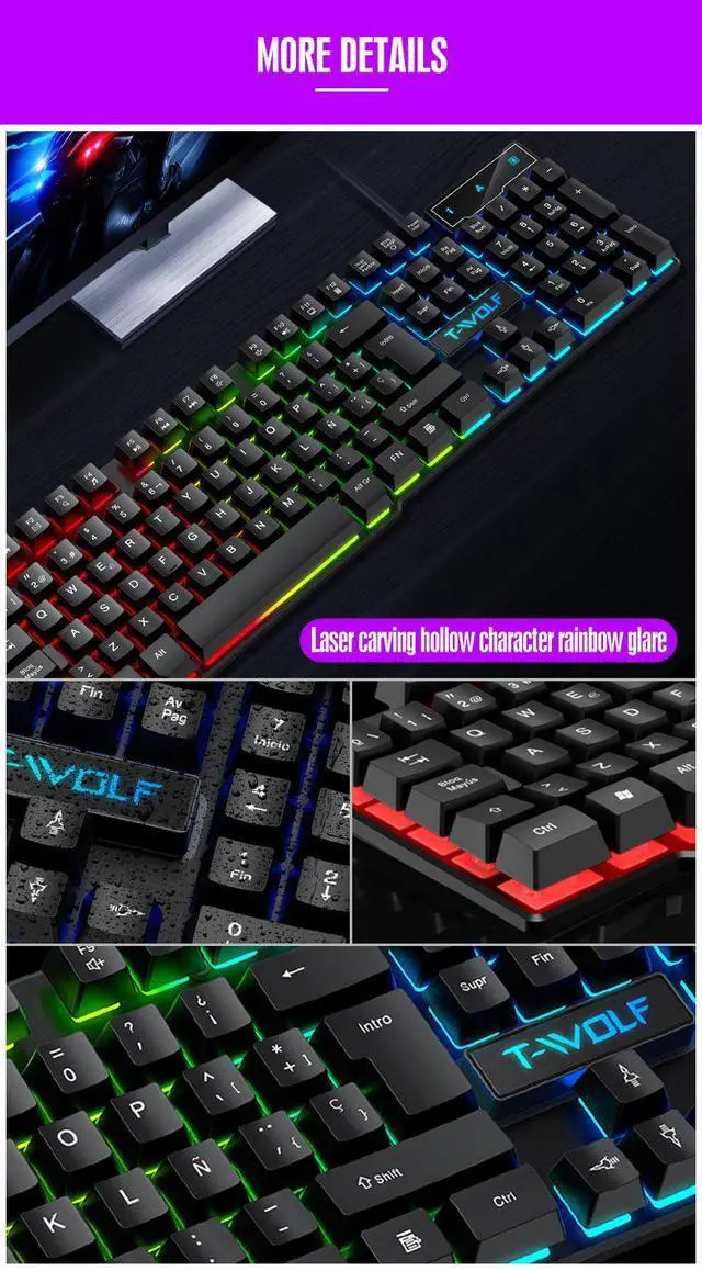 Alt view image 5 of 7 - T20 Gaming Keyboard - 104 Keys Mechanical Feel Wired Keyboard, RGB Backlit Floating Keycap Quiet Membrane Keyboard for PC Gamer