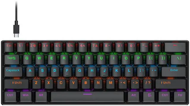 Main image of T60 Mechanical Gaming Keyboard - 61 Keys RGB Wired Keyboard with Red Switch, Compact Colorful Keycap Design for PC Gamer