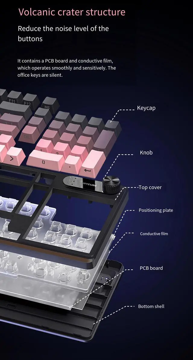 Alt view image 3 of 7 - IP98 Tri-Mode Gaming Keyboard - Mechanical Feel RGB Wired Keyboard with Bluetooth & 2.4GHz Wireless Connection, USB Keyboard for PC Gamer