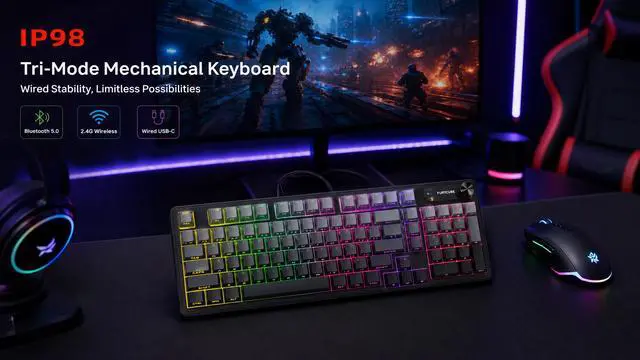 Alt view image 2 of 7 - IP98 Tri-Mode Gaming Keyboard - Mechanical Feel RGB Wired Keyboard with Bluetooth & 2.4GHz Wireless Connection, USB Keyboard for PC Gamer