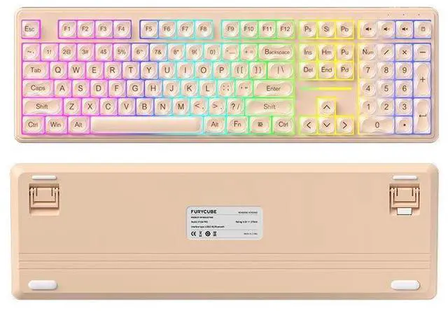Main image of IP108 Tri-Mode Wireless Keyboard - Mechanical Feel Bluetooth Keyboard with Cream Beige Design, RGB Backlit Office Keyboard for PC Laptop