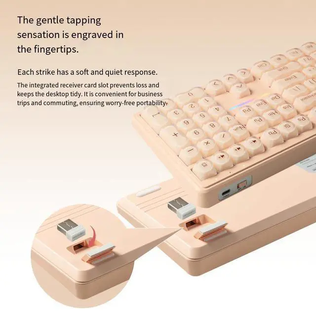 Alt view image 2 of 7 - IP108 Tri-Mode Wireless Keyboard - Mechanical Feel Bluetooth Keyboard with Cream Beige Design, RGB Backlit Office Keyboard for PC Laptop