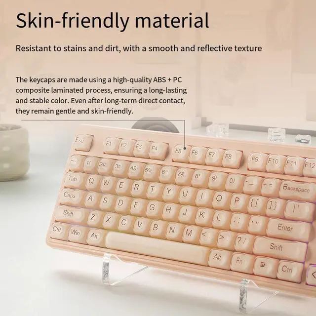 Alt view image 4 of 7 - IP108 Tri-Mode Wireless Keyboard - Mechanical Feel Bluetooth Keyboard with Cream Beige Design, RGB Backlit Office Keyboard for PC Laptop