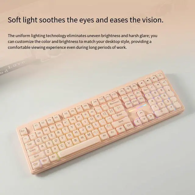 Alt view image 5 of 7 - IP108 Tri-Mode Wireless Keyboard - Mechanical Feel Bluetooth Keyboard with Cream Beige Design, RGB Backlit Office Keyboard for PC Laptop