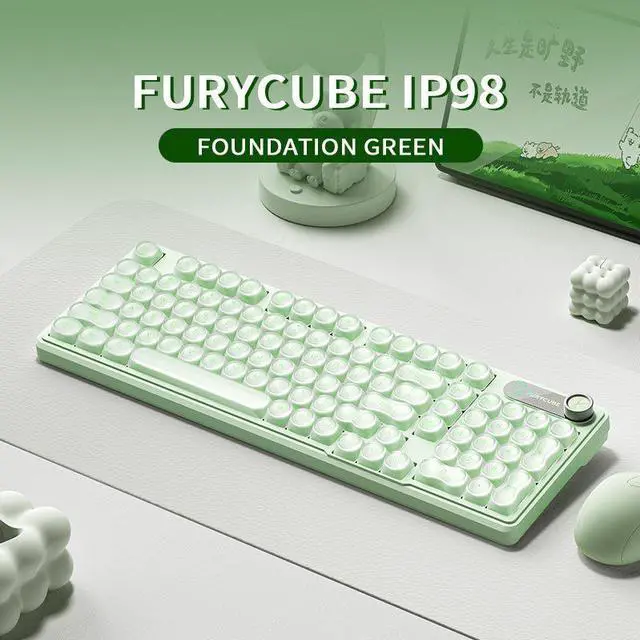 Alt view image 3 of 4 - IP108 Tri-Mode Wireless Keyboard - Mechanical Feel Bluetooth Keyboard with Cream Beige Design, RGB Backlit Office Keyboard for PC Laptop Sage Green