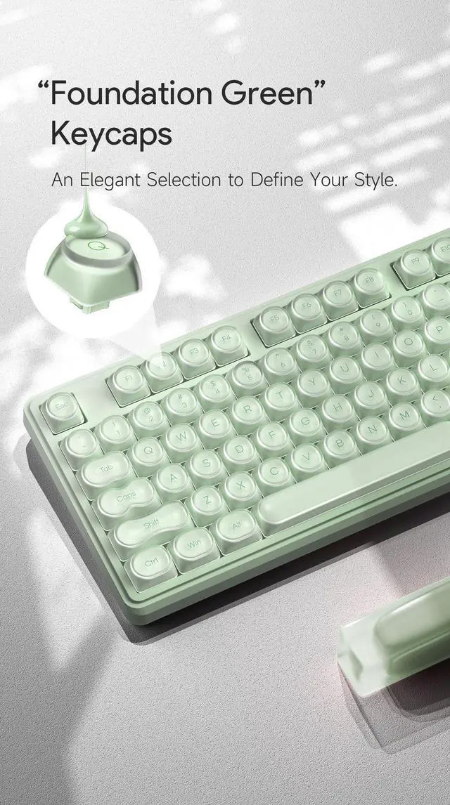 Alt view image 2 of 4 - IP108 Tri-Mode Wireless Keyboard - Mechanical Feel Bluetooth Keyboard with Cream Beige Design, RGB Backlit Office Keyboard for PC Laptop Sage Green
