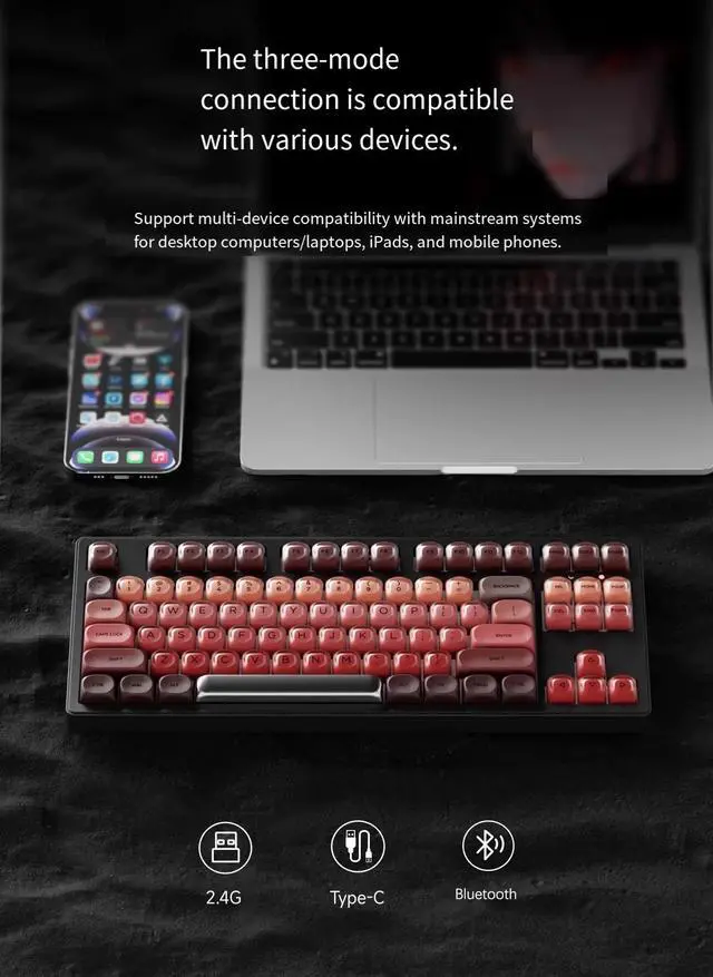 Alt view image 3 of 7 - Premium Wireless Keyboard - Mechanical Feel Bluetooth Keyboard with Quiet Keys, Stylish Computer Keyboard for Office Laptop PC