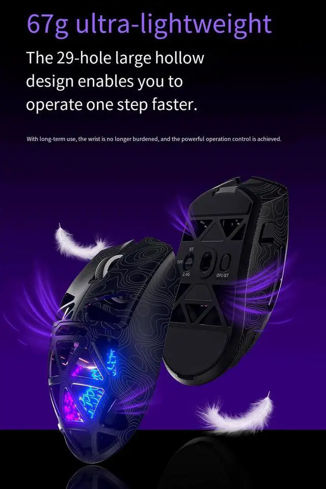 Alt view image 5 of 7 - G11 Wireless Gaming Mouse, Tri-Mode Bluetooth/2.4G/Wired Lightweight Mouse with PAW3311 Sensor, Honeycomb Shell RGB Gaming Mice,